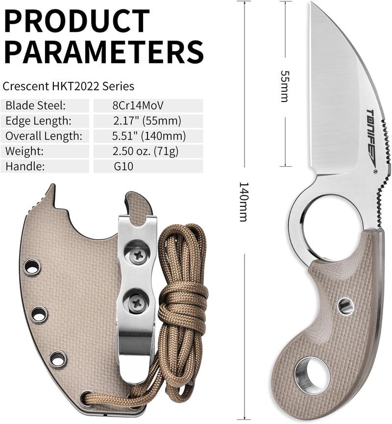 TONIFE Small Fixed Blade Knife Full Tang EDC Camping with Sheath Lanyard and Clip, Blade Length 2.17",2.5 oz.with Sheath (Warm Sand - Satin) - Image 5